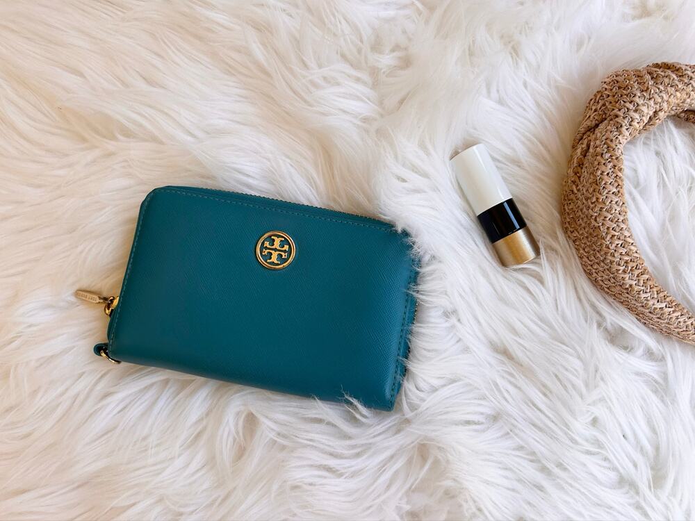 Tory Burch Teal Zip Wallet with Signature Logo